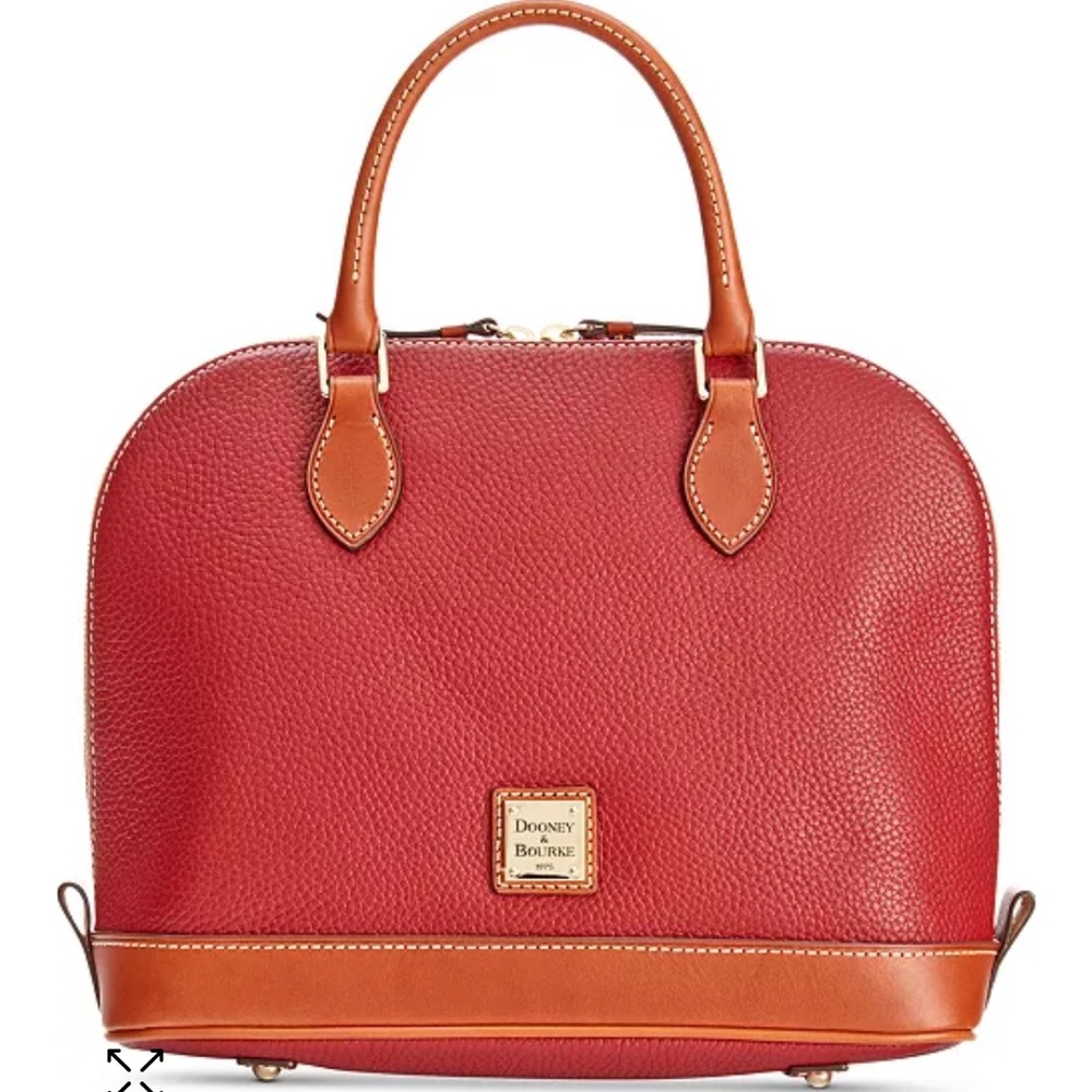 Dooney & Bourke Red and Brown Satchel with Structured Design